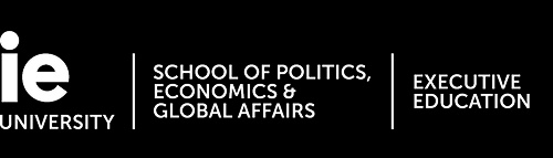 A logo of IE University showcasing its School of Politics, Economics, and Global Affairs.