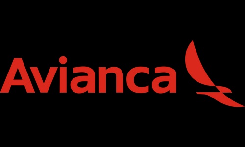 Logo of Avianca with a stylized red bird on a black background.