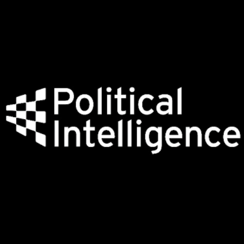 A logo featuring the words 'Political Intelligence' with a checkered pattern.