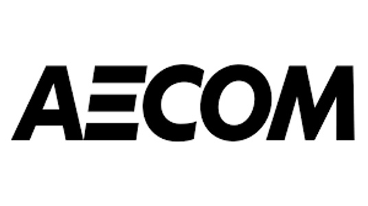 The image shows the logo of AECOM, featuring bold black letters on a white background.