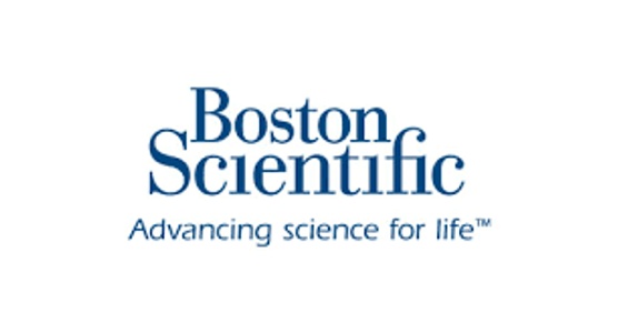 Logo of Boston Scientific, featuring the company name in blue text alongside the slogan 'Advancing science for life' in a smaller font.