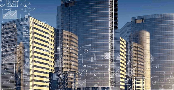 A digital artwork of a futuristic cityscape overlaid with various technological and scientific diagrams.
