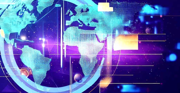 The globe floats as a hologram on a dark blue background, representing that they have partners all around the world.