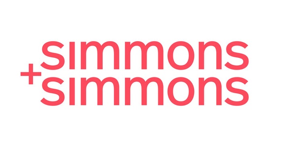 This image features a stylized logo with the name 'simmons+simmons'.