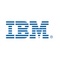 The image displays the IBM logo in blue with the letters 'IBM' striped horizontally.