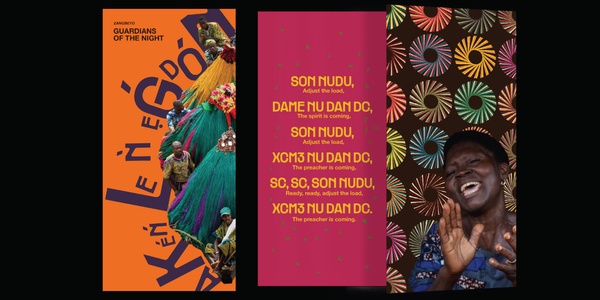 A promotional poster for 'L'Enfant de Sable' featuring an image of a woman in colorful traditional attire and a text overlay in various fonts.