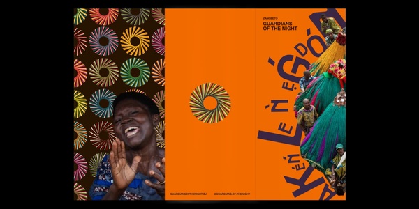 A colorful promotional banner featuring a joyful person and design elements related to African culture.