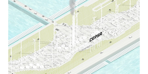 Aerial view of a marina filled with boats, featuring a prominent CEPSA logo on the dock.
