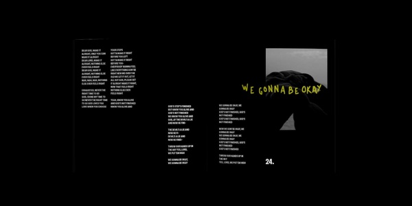 A dark-themed graphic image featuring text blocks and an obscured portrait with the phrase 'We Gonna Be Okay'.