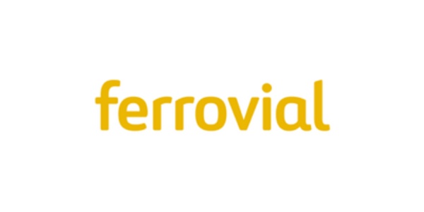The image displays the logo of Ferrovial, presented in yellow on a white background.