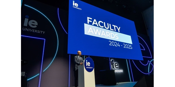 A presentation at a university event showcasing the Faculty Awards for 2024-2025.
