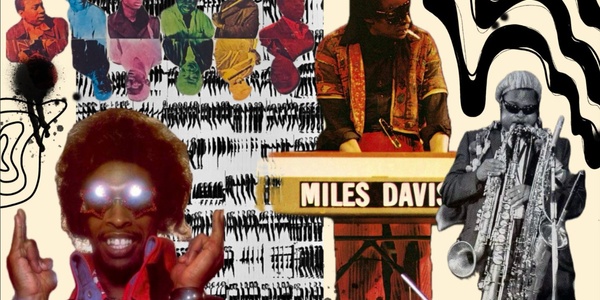 A vibrant collage celebrating jazz music and iconic musicians.