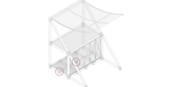 A minimalist structure featuring a canopy and a framework.