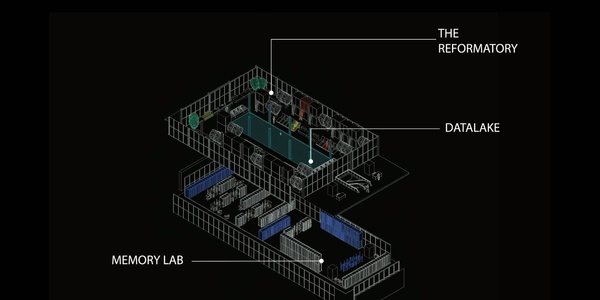 An axonometric view of a reformatory and memory lab layout.