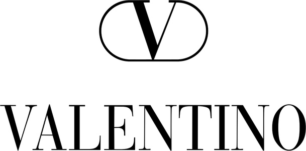 The image features a stylish logo design combining the letter 'V' with the word 'VALENTINO'.