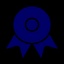 A simple illustration of a blue ribbon award with a circle at the center and two tails at the bottom.