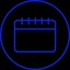 A simple blue calendar icon inside a circular outline.