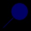 A simple graphic of a blue circle with a connected line on a black background.