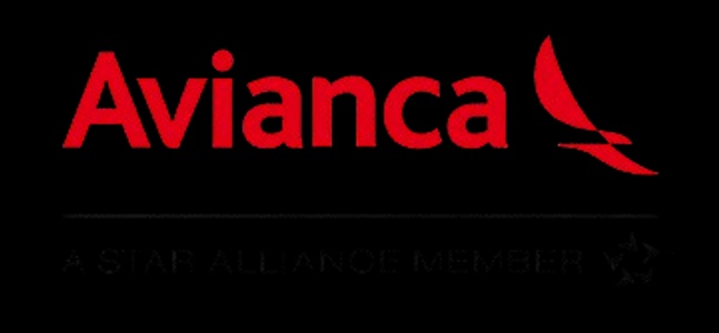 A logo featuring the name Avianca with a stylized bird.