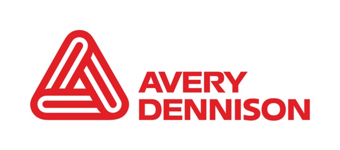 This is the logo of Avery Dennison, featuring a red triangular design with the company name.