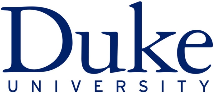 The logo of Duke University featuring its name in blue.