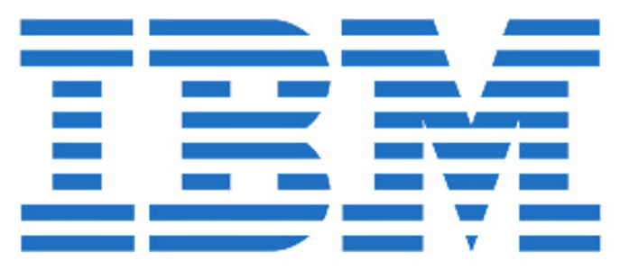 The image features the iconic IBM logo in blue stripes.