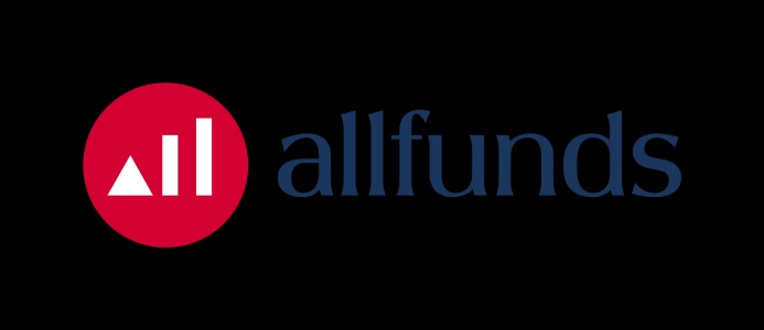 A logo featuring the word 'allfunds' in a modern font with a red circle and a white triangle.
