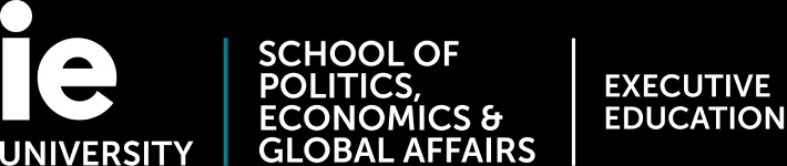 The logo of IE University, showcasing its focus on politics, economics, and global affairs.