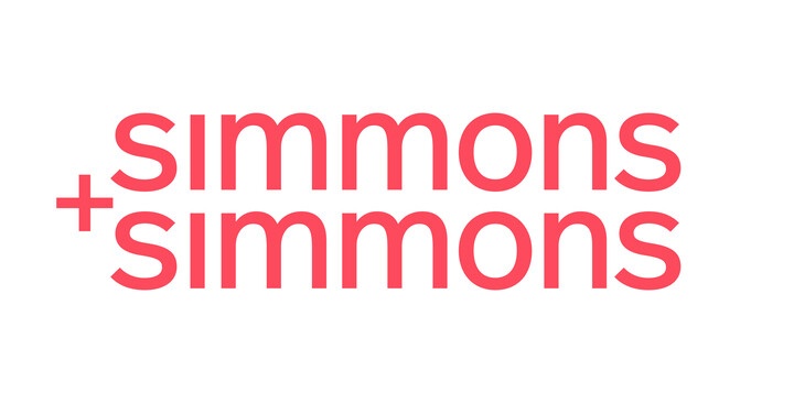This image features a stylized logo with the name 'simmons+simmons'.