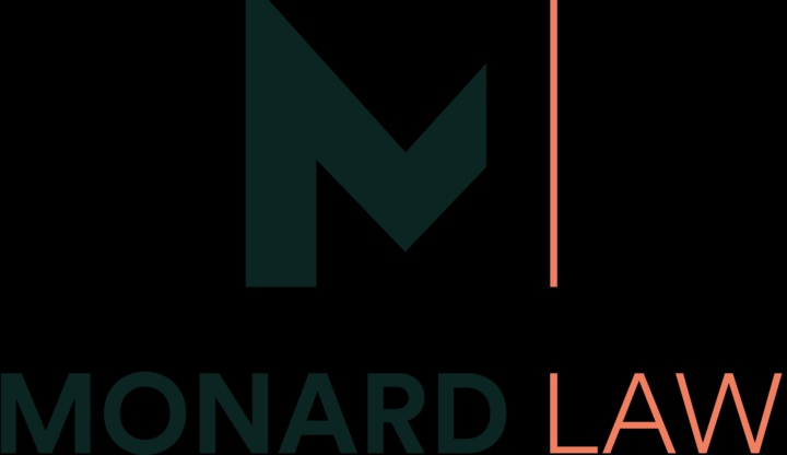 A modern logo design for a law firm featuring a stylized letter 'M'.