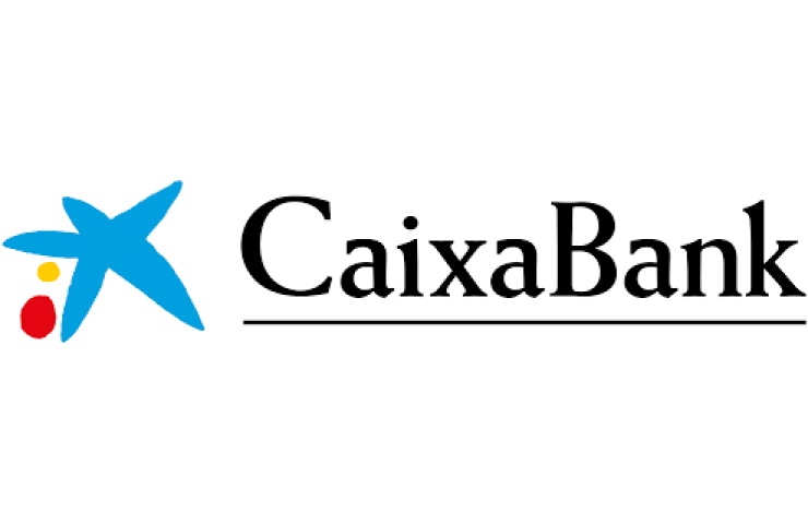 Logo of CaixaBank featuring a stylized blue star and the bank's name in black font.