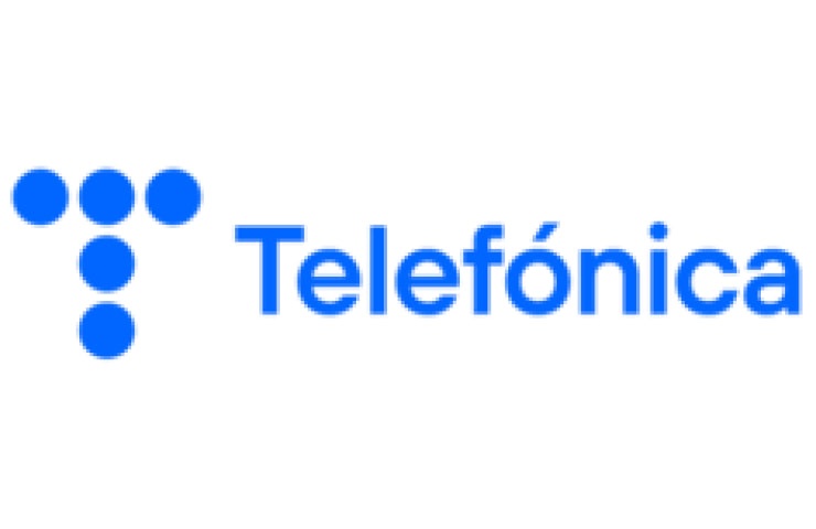 Logo of Telefónica featuring blue text and stylized circles.