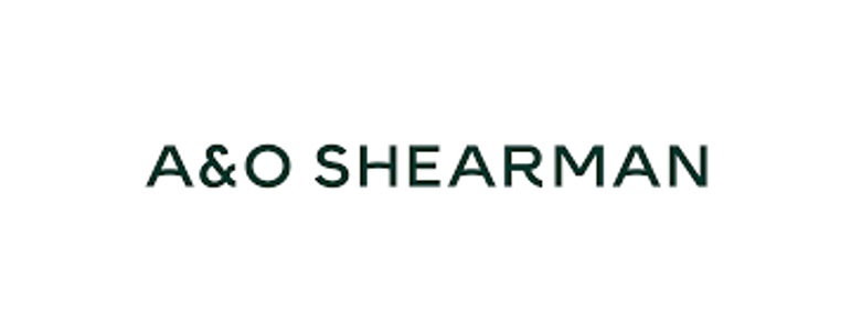 Image showing a stylized text logo that reads 'A&O SHEARMAN' in green uppercase letters on a white background.