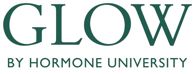 The logo displays the word 'GLOW' in an elegant font, accompanied by the phrase 'by Hormone University'.
