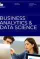 The image features a promotional design for a Master's program in Business Analytics and Data Science at IE University.