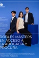 Three students posing for a promotional photo for dual Master's programs in Law at IE University.
