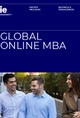 Promotional poster for IE University's Global Online MBA program featuring three smiling professionals.