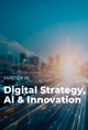 A futuristic cityscape with glowing lines representing digital innovation and strategy.