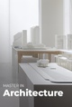 A minimalist architectural studio showcasing model designs on a white table.
