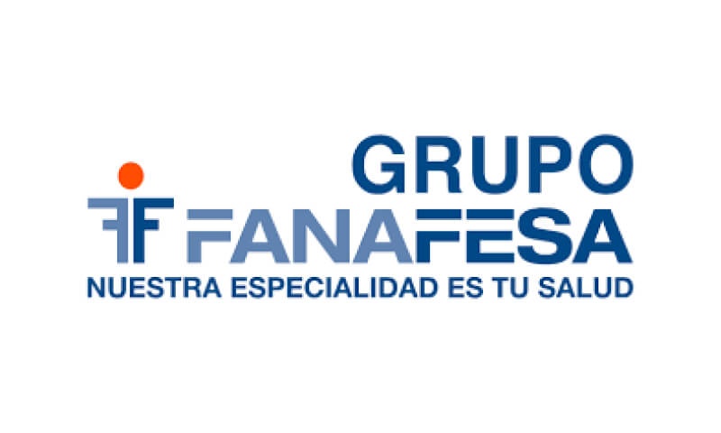 The image shows a corporate logo for Grupo FANAFESA, tagged with the slogan 'Nuestra especialidad es tu salud'.