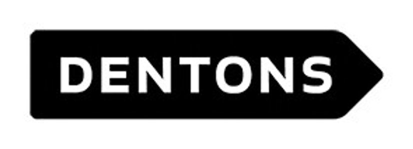 A logo of the company Dentons depicted in a simple black and white design.