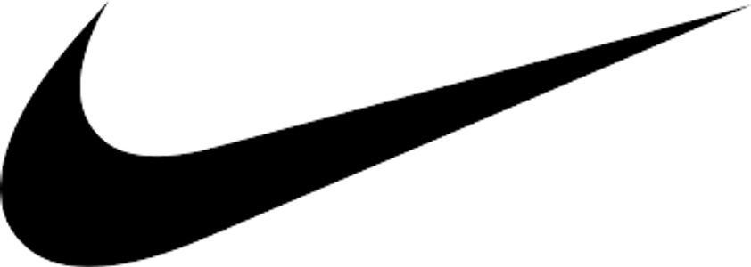 A black swoosh logo on a white background.