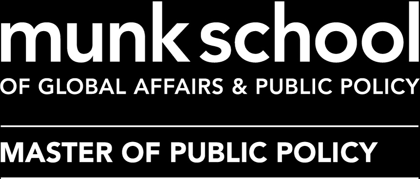 The image displays the logo of the Munk School of Global Affairs & Public Policy, associated with the Master of Public Policy program in a black and white color scheme.