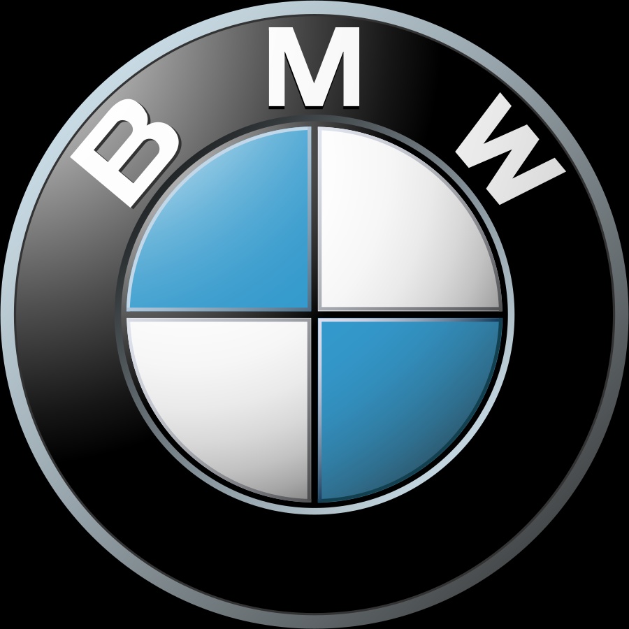Logo of BMW, featuring a black circle with the letters 'BMW' at the top and a segmented circle in blue and white in the center.