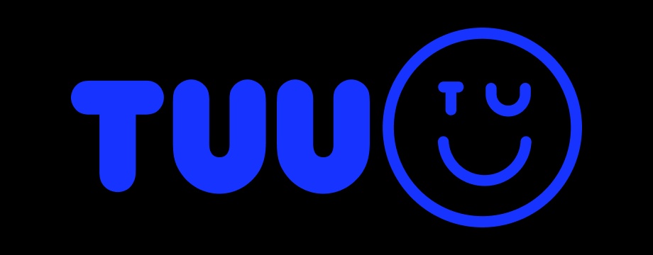 A graphic image featuring the letters 'TUW' in blue with a smiling face as the last character on a black background.