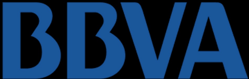 Logo of BBVA in blue on a black background