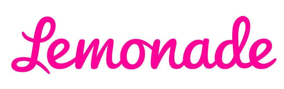 A vibrant pink logo that spells out 'Lemonade' in a playful font.