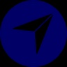 A simple dark blue compass icon on a blue background.