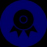 A blue circular badge with an emblem of an eye and two ribbons at the bottom.