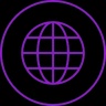A stylized globe icon with a purple outline.